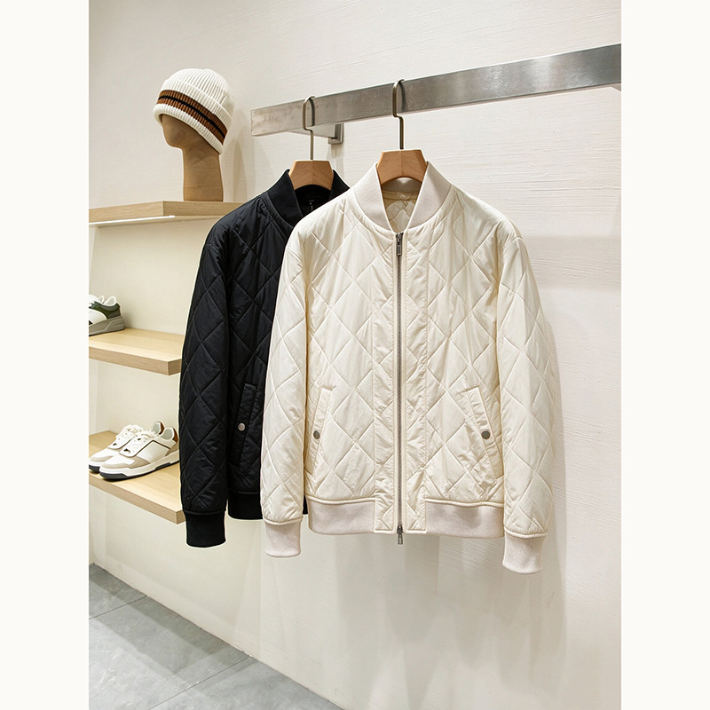 【BUR Version】High-end New Trend! Wavy Quilted Baseball Collar Casual Bomber Jacket Cotton Coat for Men