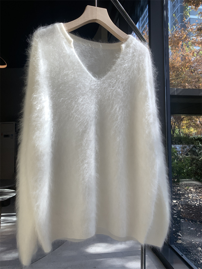 Vêtements pour femmes Pull en mohair jaune d'oie fufu au lait doux pour femme automne et hiver style paresseux pull en polaire de vison doux et de haute qualité_voghion.com