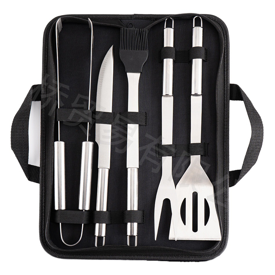 Spot Source Fabricante BBQ Juego de barbacoa de bolsa de tela Oxford Juego de abrazadera de pala de acero inoxidable Juego de asa de tubo redondo para hornear