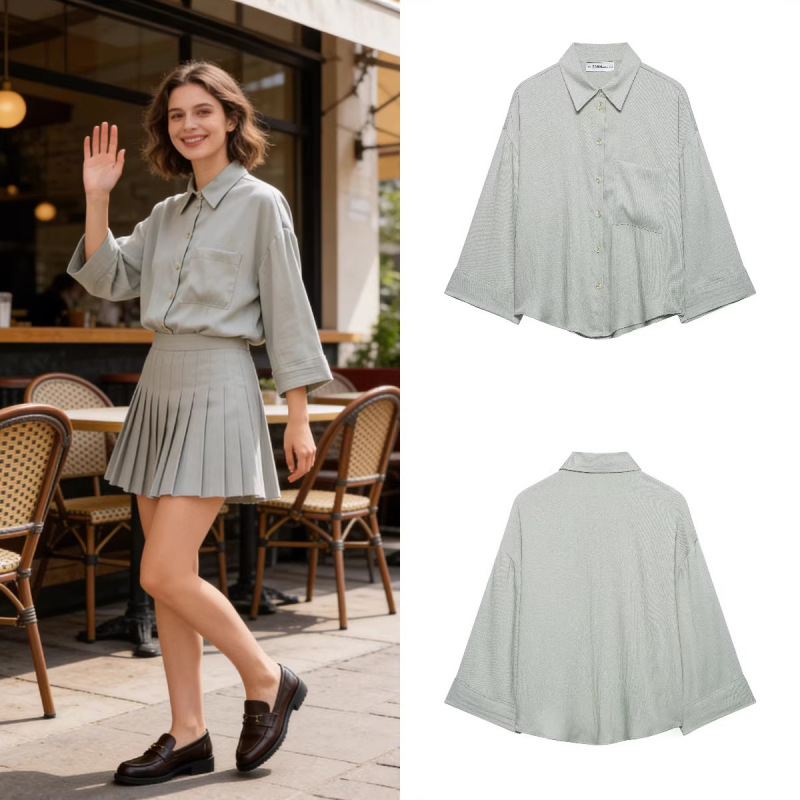 Z Brand Foreign Trade Cross-Border European and American Style Women's Clothing 2026 Spring New Fashion Casual Loose Wide-Sleeve Shirt Z Brand Foreign Trade Cross-Border European and American Style Women's Clothing 2026 Spring New Fashion Casual Loose Wide-Sleeve Shirt