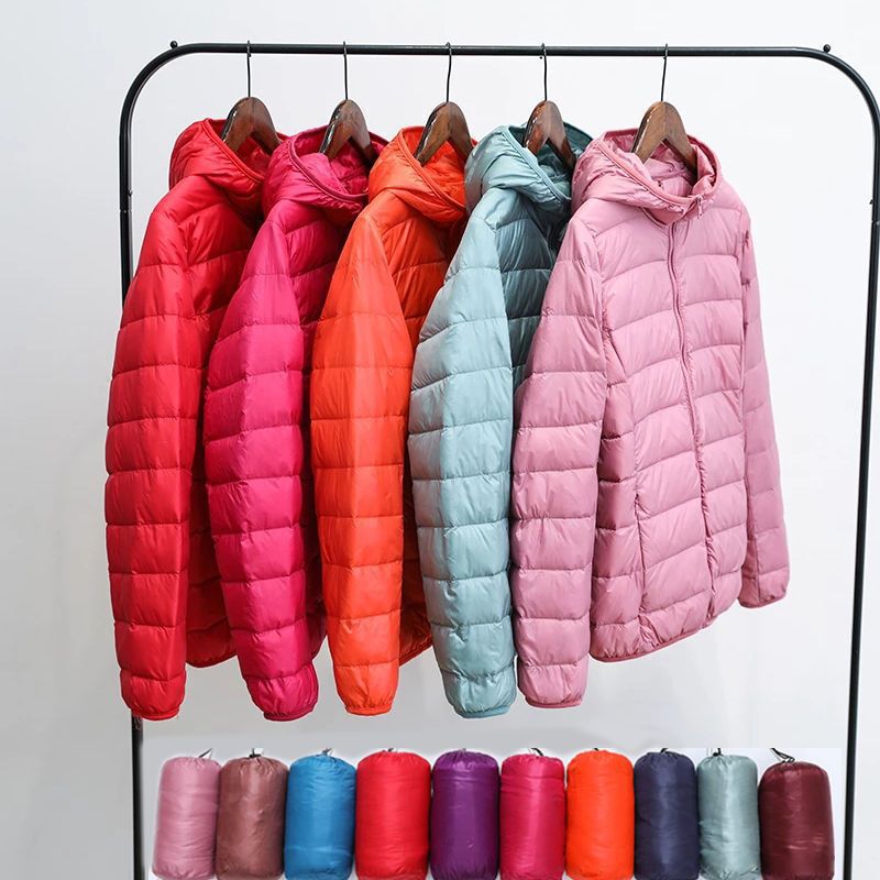 Duck down Lightweight down Jacket Women's New Short Stand Collar Hooded Fashion Slim Autumn and Winter Large Size Jacket Off-Season Promotion