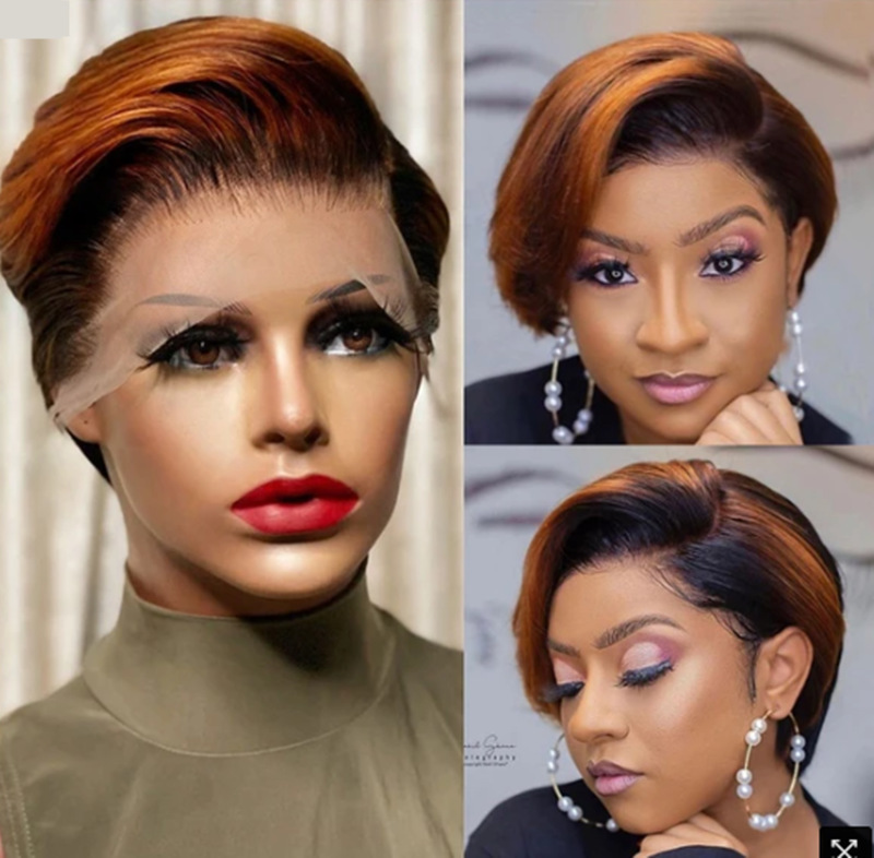 Amazon peluca corta peluca europea y americana de moda de las mujeres teñido pelo corto recto botón neto de fibra química cubierta de la cabeza del pelo