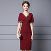 Zhili autumn new dress is slim at the waist. 2021 wine red cloak design feeling nail diamond wool skirt