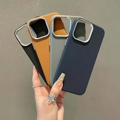 适用iPhone17promax十字格纹手机壳苹果15金属大孔磨砂防摔保护套