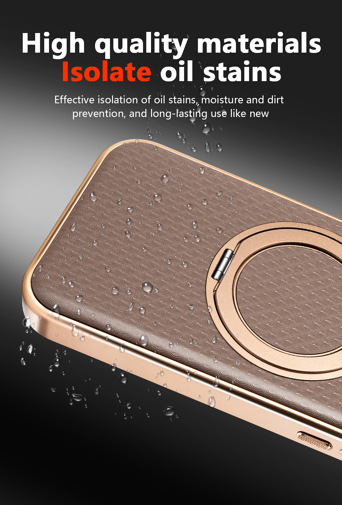 Ốp lưng da iPhone có giá đỡ xoay 360 độ, chống sốc viền dày — đen, xám, màu nâu, quả cam chi tiết 4