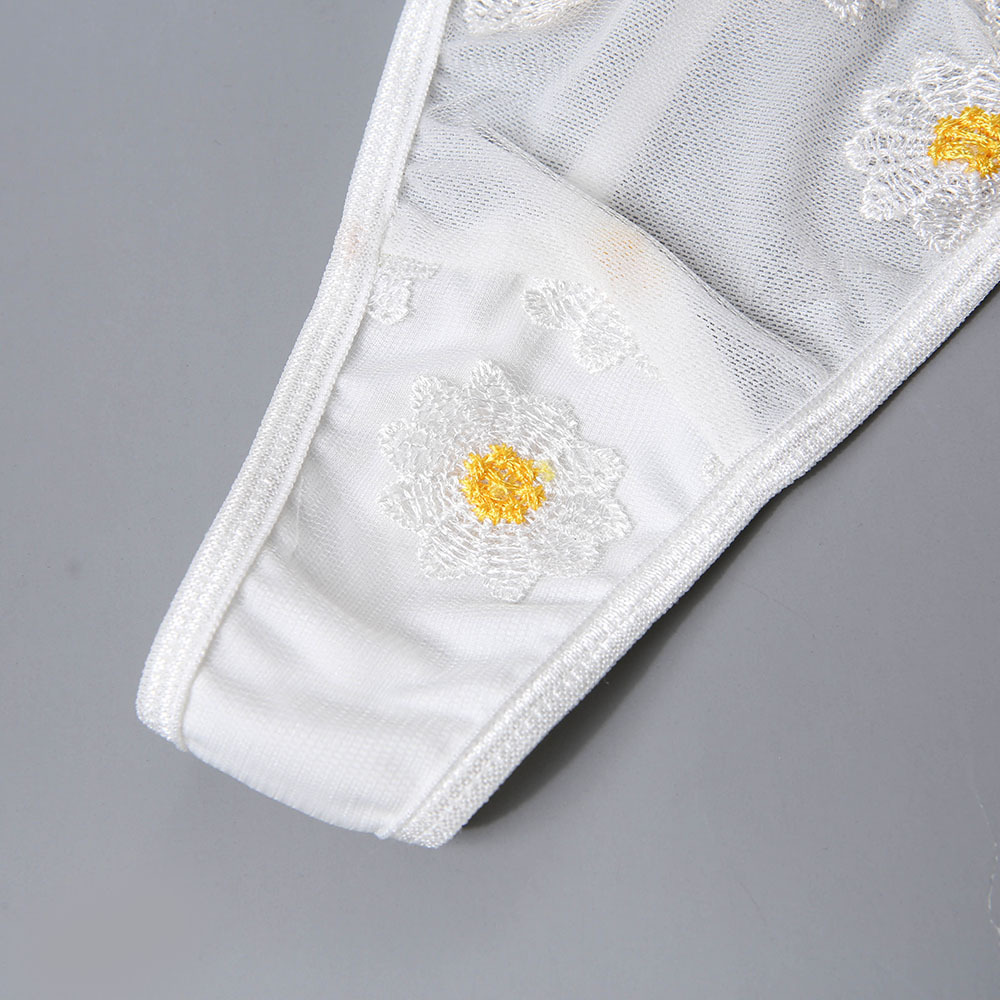 Embroidery Flower Lace Garter Three-Piece Underwear NSMDN115084