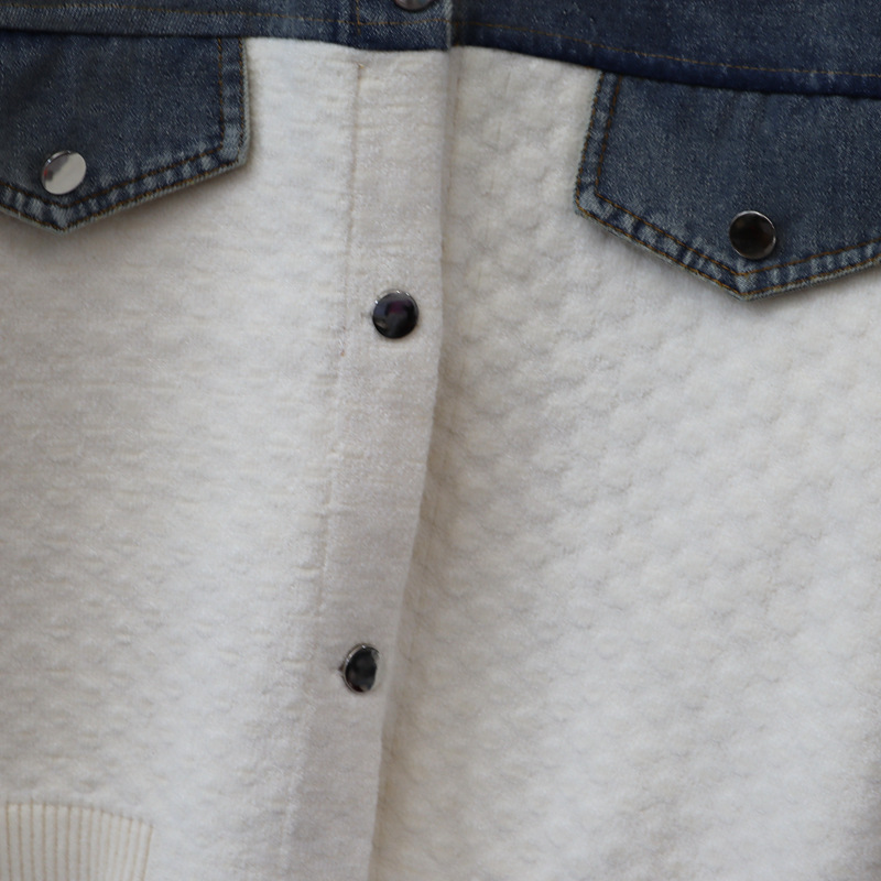 Women's Clothing autumn and winter new splicing denim knitted cardigan loose contrast color casual temperament sweater jacket for women_voghion.com