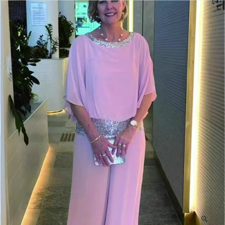 2025 New Cross-Border European and American Amazon Solid Color Set Round Neck Sequin Color-Blocking Batwing Shirt Wide-Leg Pants Set for Women 2025 New Cross-Border European and American Amazon Solid Color Set Round Neck Sequin Color-Blocking Batwing Shirt Wide-Leg Pants Set for Women