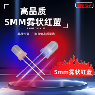 F5 Round Head Lamp Beads Mist Red and Blue Light-Emitting Diode Lamp Beads Transparent 5mm Lamp Beads Led Lamp Plug-In Lamp Beads