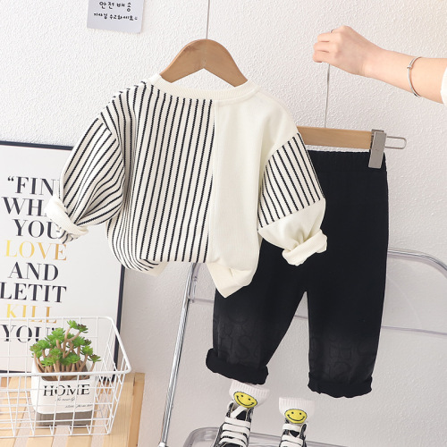 Children's new casual striped sweatshirt set for boys and girls, long-sleeved sweatshirt two-piece set for dropshipping
