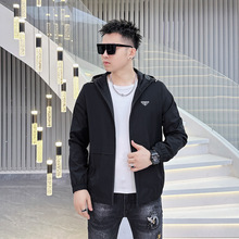 欧洲站2025年春季新款男士时尚纯色连帽百搭韩版修身夹克外套