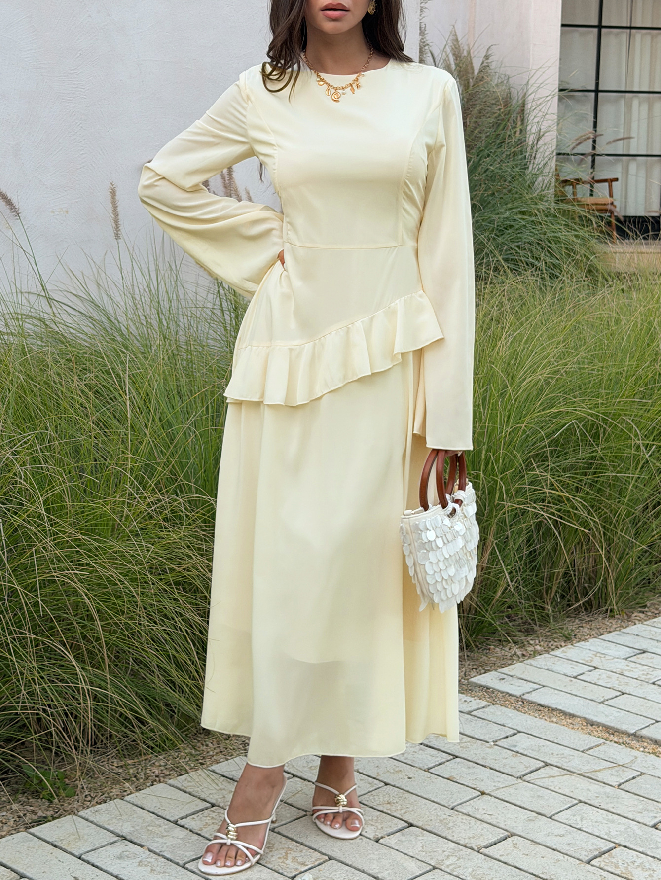 Elegant Fairy Like Women's Dress European American Style Water Sleeve Patchwork Design Spring Summer_ecoleips.com