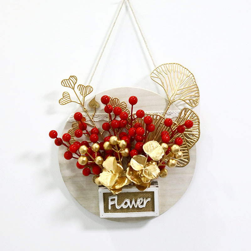 Año Nuevo redondo de madera colgante de pared sala de estar colgante de decoración de pared enchufe rico fruta roja bayas nueva casa regalo