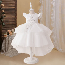 2025新款花童礼服女童走秀演出服亮片钉珠网纱裙欧根纱连衣裙批发