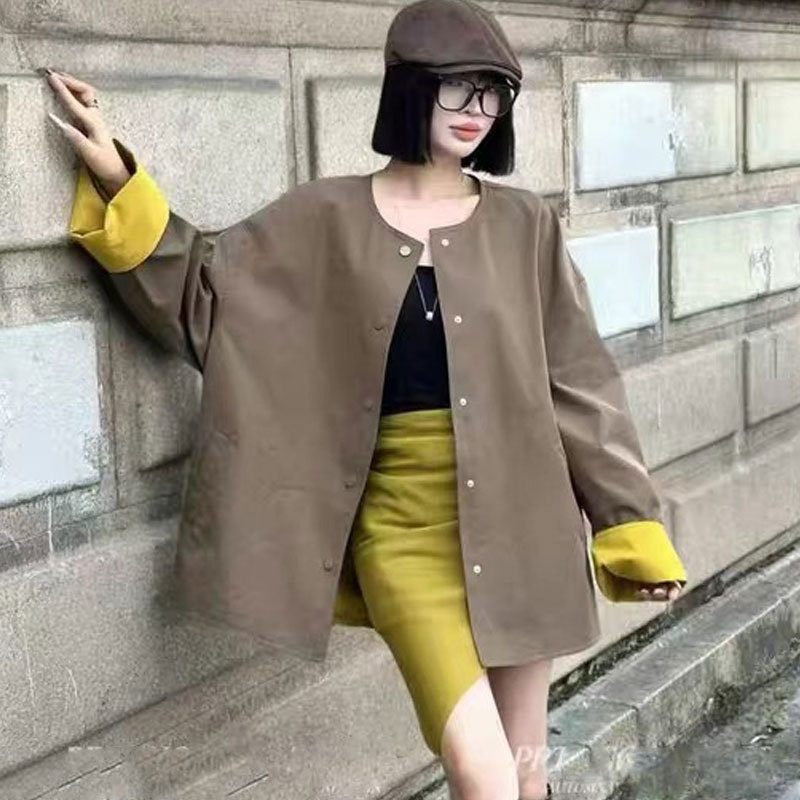 高端欧货慵懒风披肩风衣女2025年秋季新款显瘦百搭休闲中长款外套|undefined
