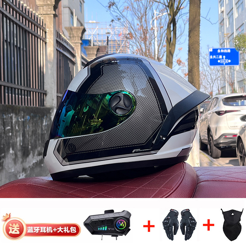 Bluetooth cross-border casco de motocicleta casco completo hombres y mujeres invierno cálido seguridad Four Seasons Knight coche eléctrico casco completo
