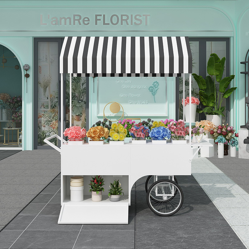 爆款欧式铁艺鲜花超市花车创意户外促销车花店展示架室外花艺花架