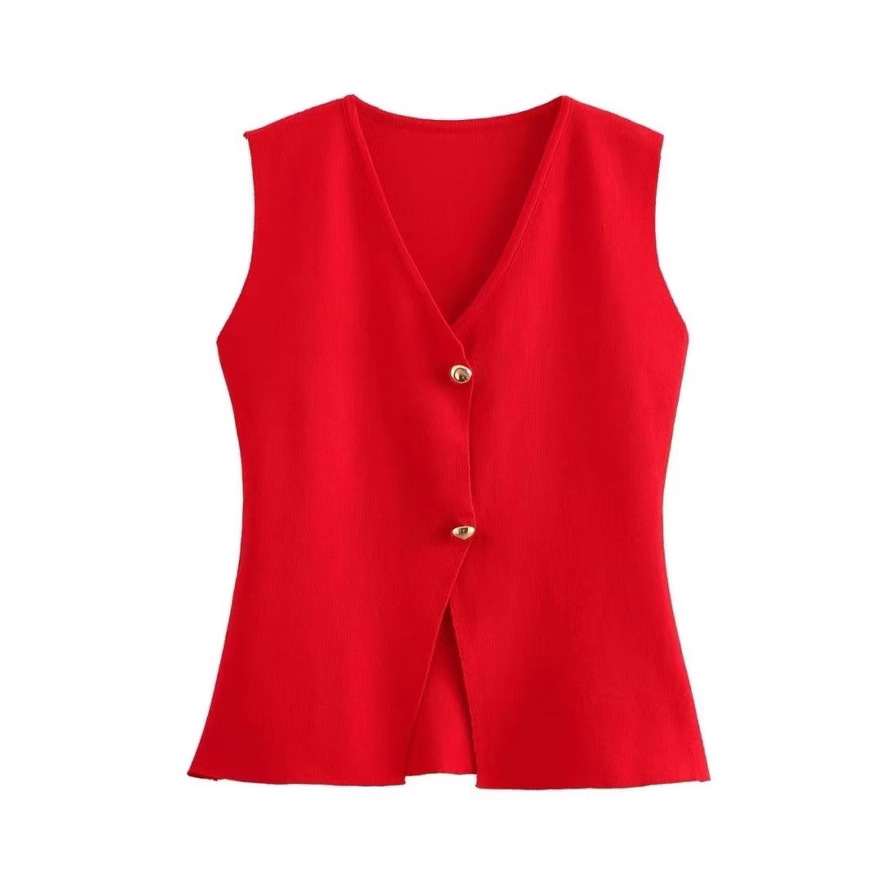 Summer New Slim-fit Slimming Sleeveless Split Vest Top Women's French-style Short Elegant Casual Vest Knitwear