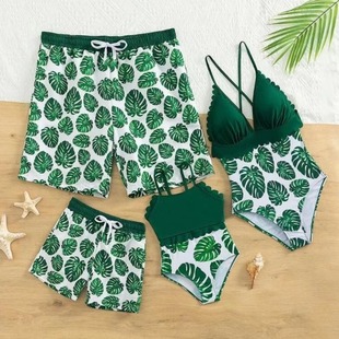 Cross-border Fashion European and American Bikini Sexy Solid Color Stitching Mother-daughter Father-son Swimwear Parent-child Family Bikini Swimsuit