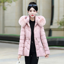棉衣女款中长款2023年冬季新款韩版大毛领抽绳修身保暖棉服女外套