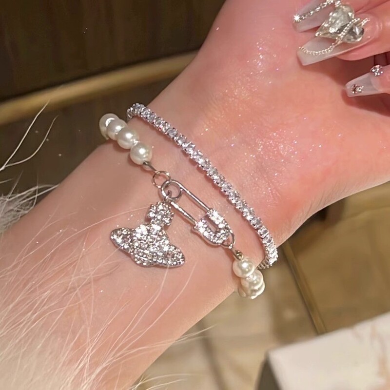 Saturn diamond planet pearl bracelet light luxury niche high-grade light luxury full diamond temperament bracelet exquisite fashion bracelet