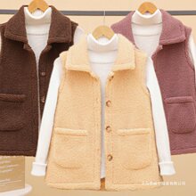 秋冬马夹女宽松羊羔毛绒妈妈装百搭无袖中老年加绒厚翻领马甲背心