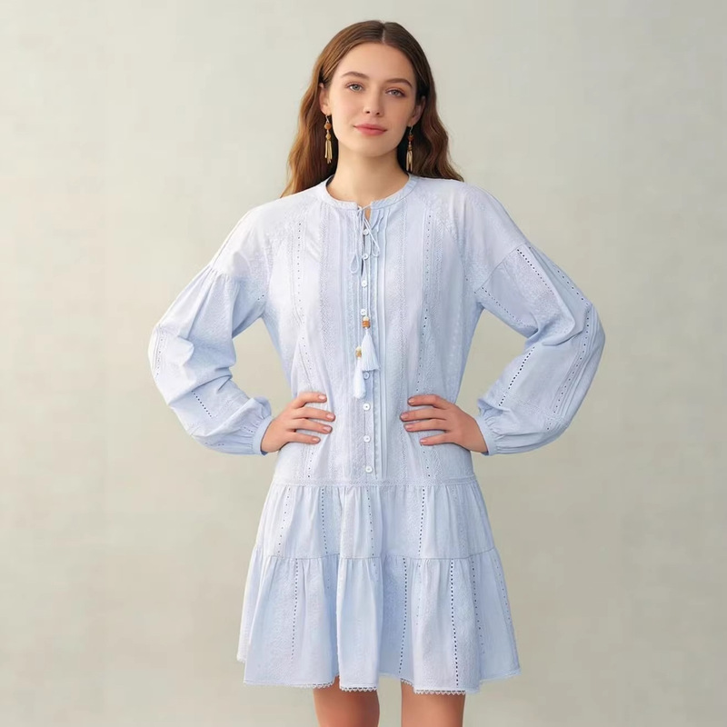 F* Women's Fashion Mall Same Style 2026 Spring New Casual Loose Lace Jacquard Lantern Sleeve White Moonlight Dress F* Women's Fashion Mall Same Style 2026 Spring New Casual Loose Lace Jacquard Lantern Sleeve White Moonlight Dress