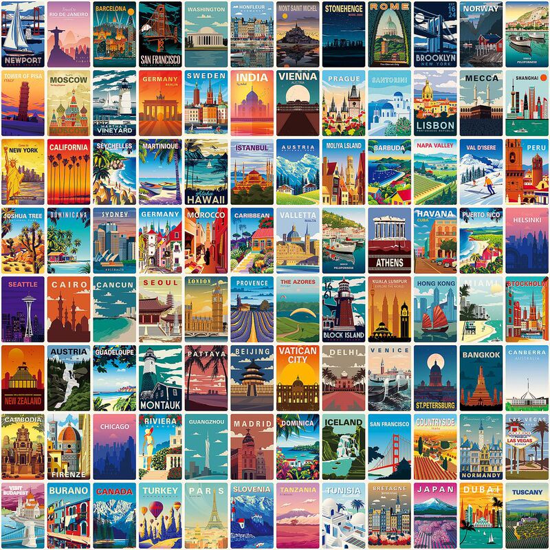 108 stickers landscape poster New magazine landscape retro Journal poster material mosaic sticker pack 6 sheets/bag