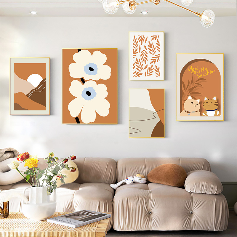 Nordic Arch Geometric Art Poster Flower Leaves Canvas Painting Poster Living Room Bedroom Room Decorative Painting Core
