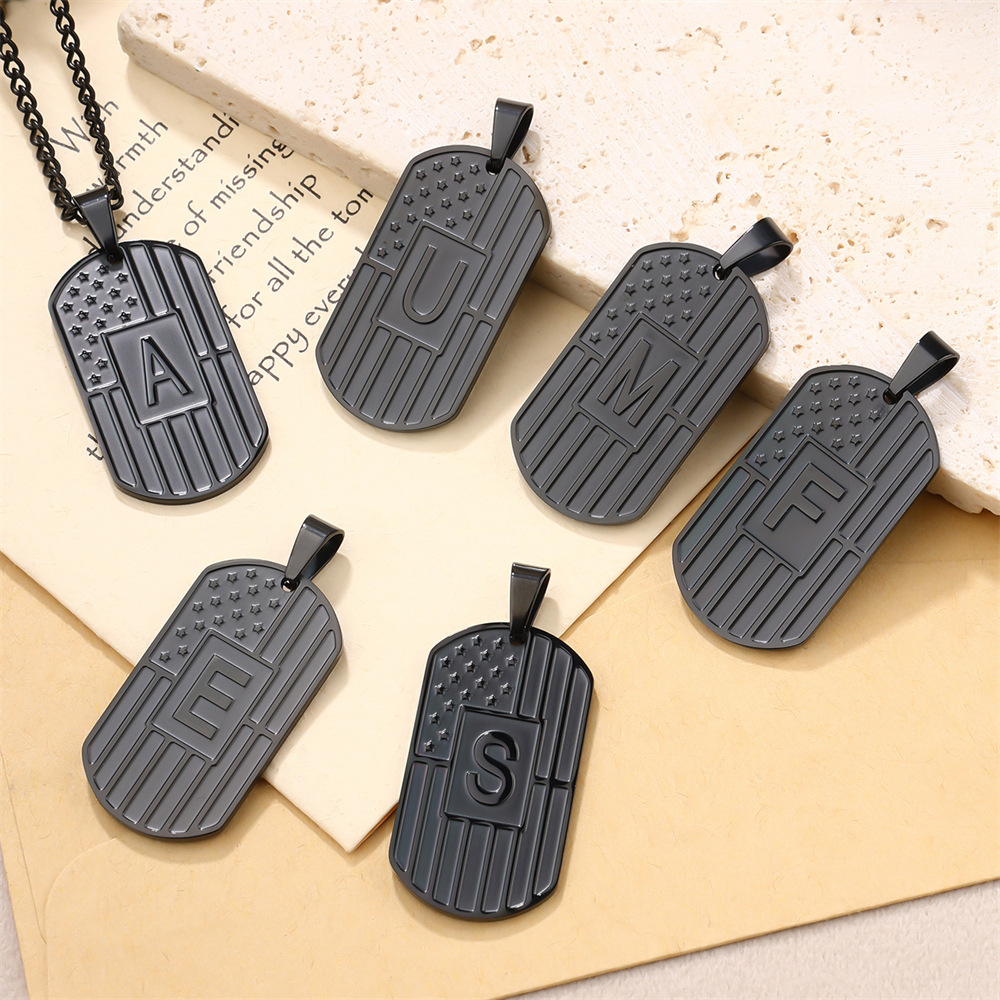 European and American Hot Selling American Flag Letter Military Brand Necklace Jewelry Men's Stainless Steel Lettering English Letter Pendant Necklace