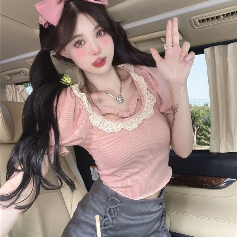 Summer Japanese cute lace short sleeve T-shirt for students