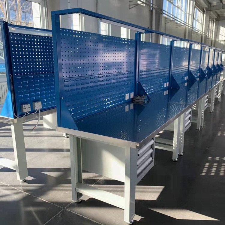 青岛不锈钢工作台多功能钳工桌车间流水线操作台带抽屉二抽打包台