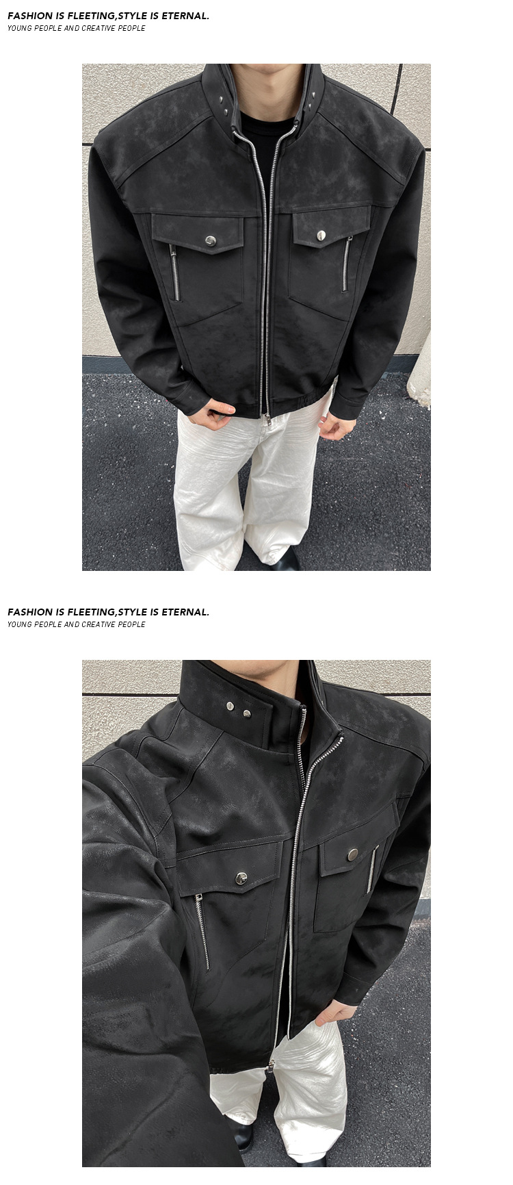 Men's American Retro Leather Baseball Jacket With Stand-up Collar_voghion.com