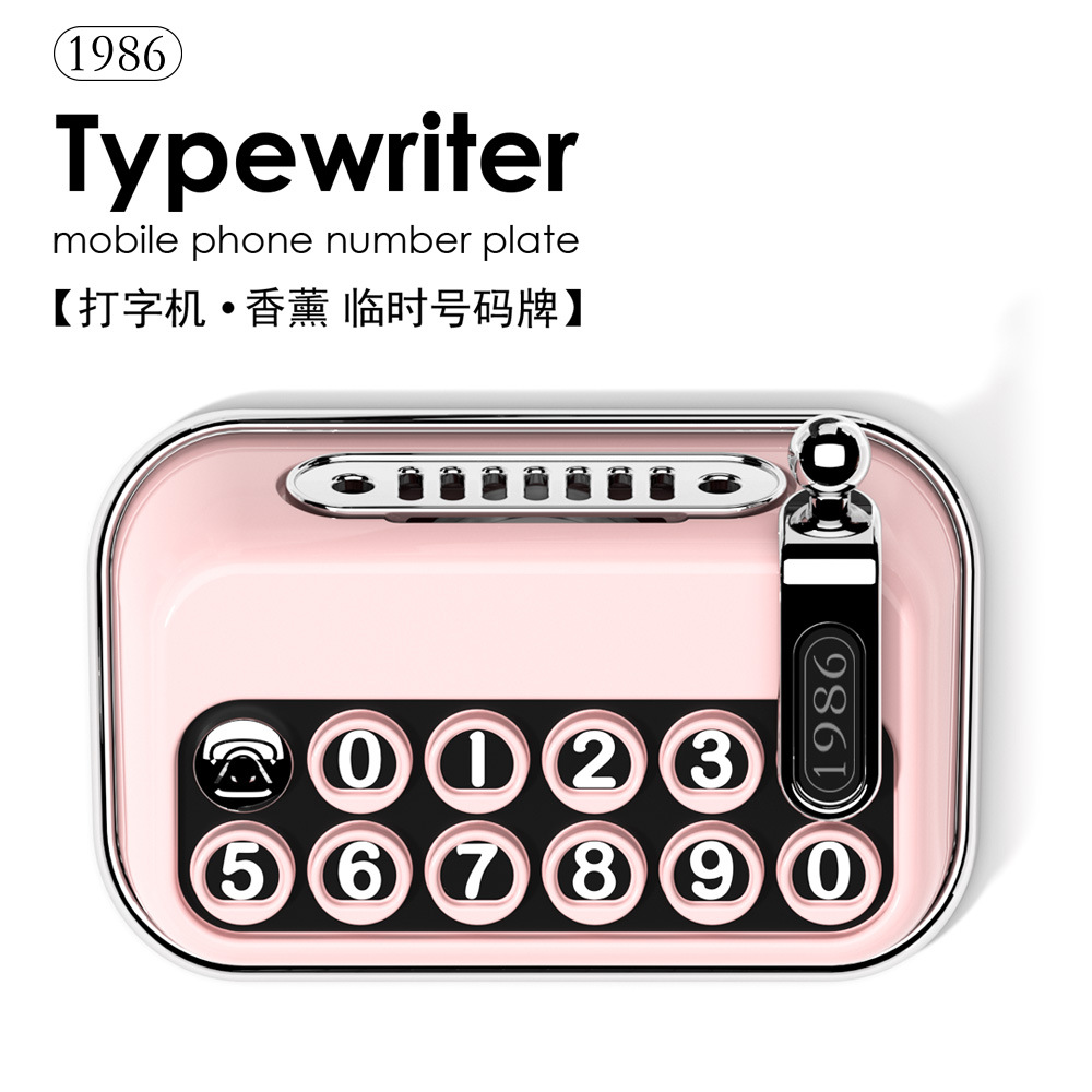 Typewriter Parking Sign with Aromatherapy, Retro New Style Creative Car Decoration, Interior Car Accessory, Mobile Phone Number Plate for Car