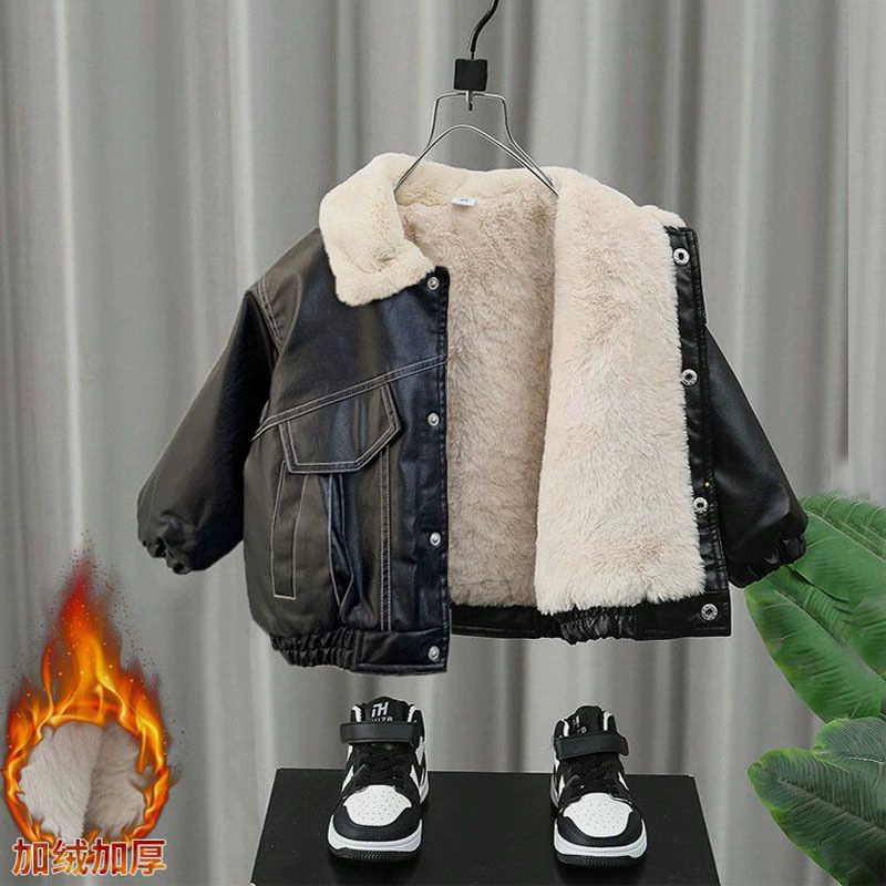 Детская одежда, крутые и красивые кожаные куртки для мальчиков, новая модная детская осенне-зимняя одежда, детская бархатная толстая куртка в корейском стиле, кожаные куртки