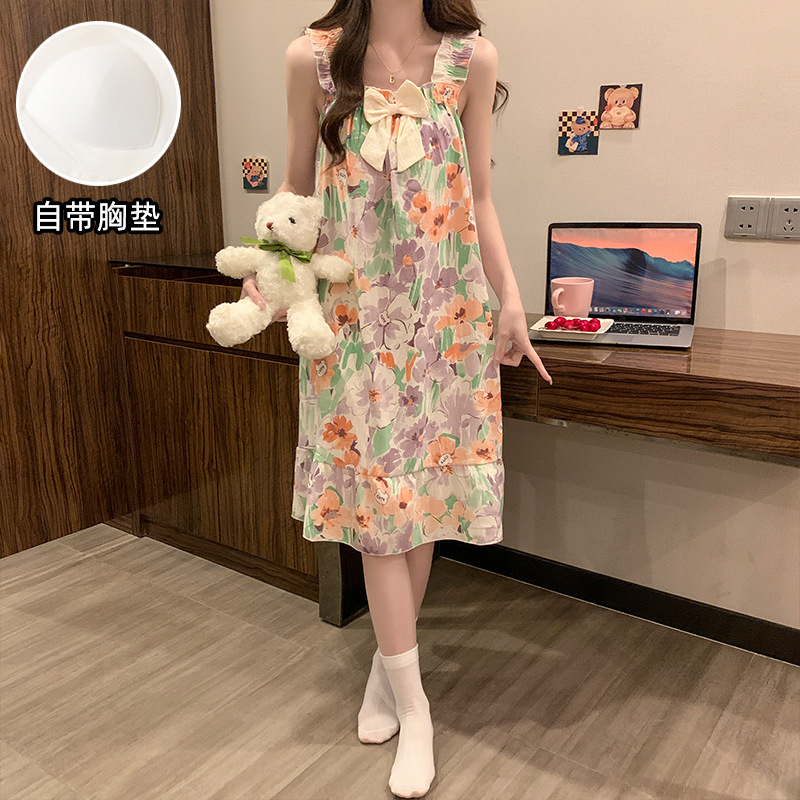 Pijamas de verano nubes de algodón trenzado esling vestido de niña con cojín de pecho princesa vestido de estilo de casa vestido larga mayorista