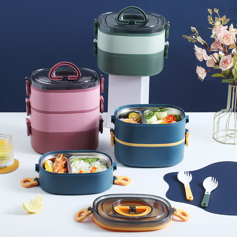 Multi-capa de gran capacidad caja de almuerzo portátil de acero inoxidable 304 barril aislado estudiante de cuello blanco caja de almuerzo vajilla