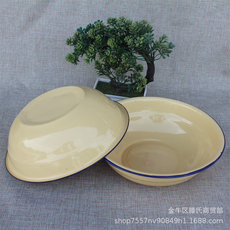 (Special Offer) 24cm Enamel Rolled-Edge Bowl, Yellow Soup Bowl, Traditional Enamel Bowl (No After-Sales Service Included)