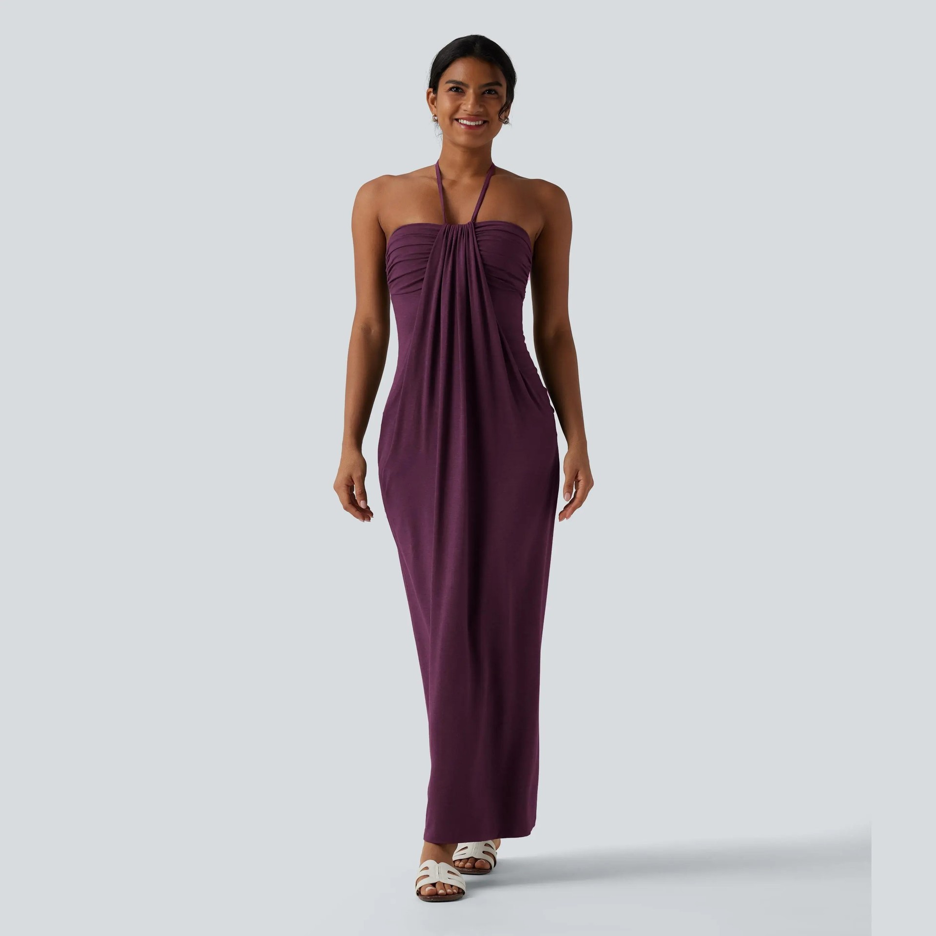 Europa y los Estados Unidos 2026 nuevo verano de moda vacaciones de color sólido cuello colgante correa vestido de espalda al por mayor