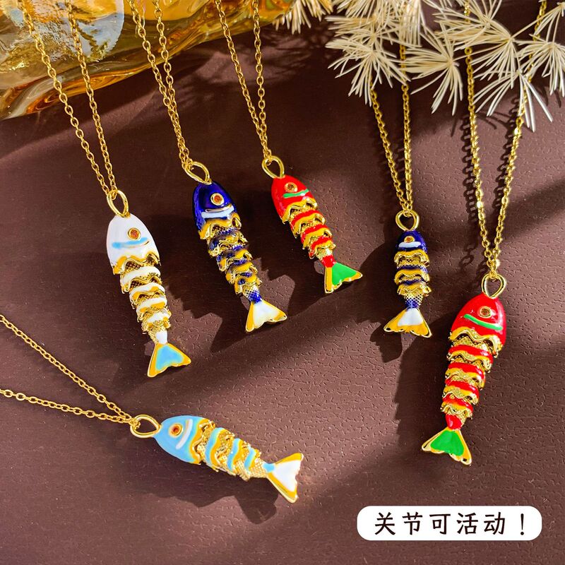 ネックレスクロスボーダーホットセール可動魚ネックレスエナメル中国風ハイエンド非退色ホットセール鎖骨チェーン|undefined