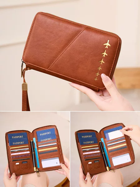Cross-Border New Rfid Family Passport Bag Long Zipper Passport Holder Multi-Functional Travel Ticket Storage Document Bag
