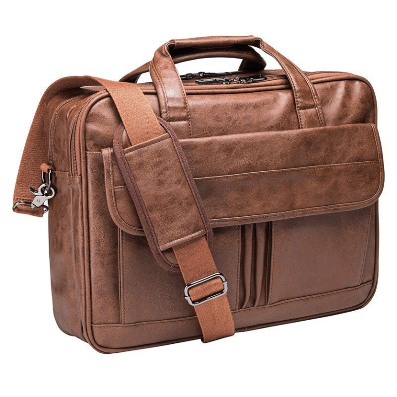 Stock de cuero de hombre cartero 17.3 pulgadas portátil maletín bolso de negocios bolso de mano viaje