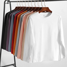 白色长袖t恤210g纯棉春秋新款圆领宽松重磅无缝内搭打底衫男女款
