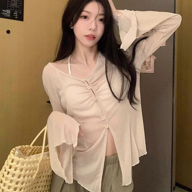 Внешняя торговля, трансграничный новый солнцезащитный кардиган для женщин, весенне-летний тонкий сексуальный дизайн, топ с длинными рукавами и кондиционером