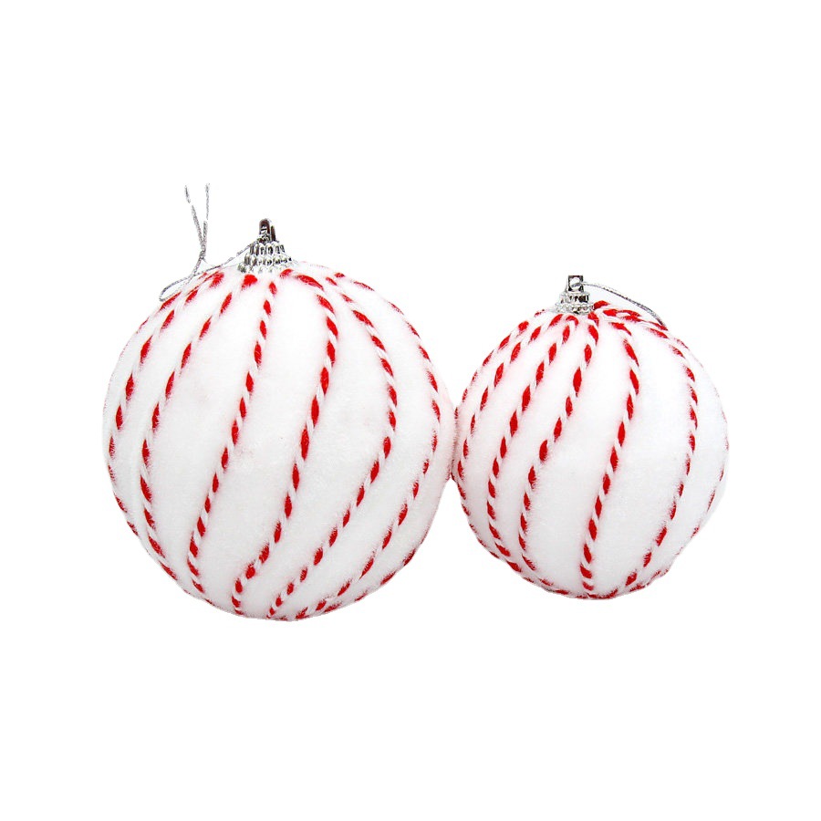8cm blanco rojo cuerda hilo flocado BOLA DE Navidad árbol de Navidad decoración bola colgante boda decoración hecha a mano Bola de alta gama