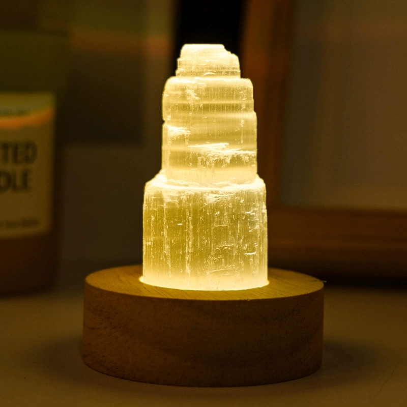 Gypsum tower night lamp, Moroccan translucent crystal ornament, LED base options, 6–20 cm