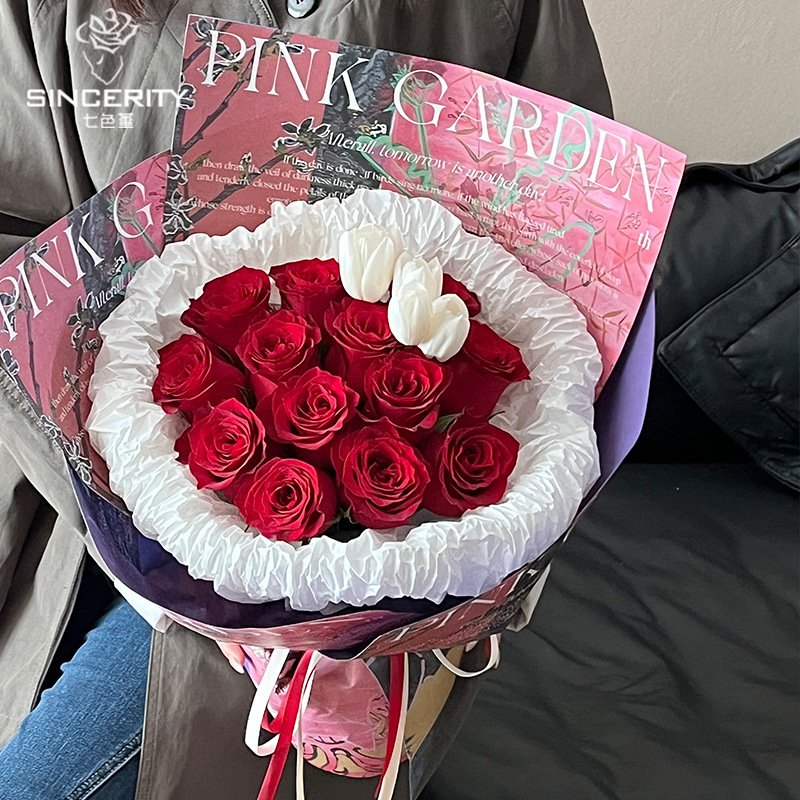 Papel de embalaje de estilo de pintura al óleo de nuevo estilo de pensamiento de siete colores, nuevo arte de floristería, cojín de flores frescas, material de papel de embalaje de bricolaje