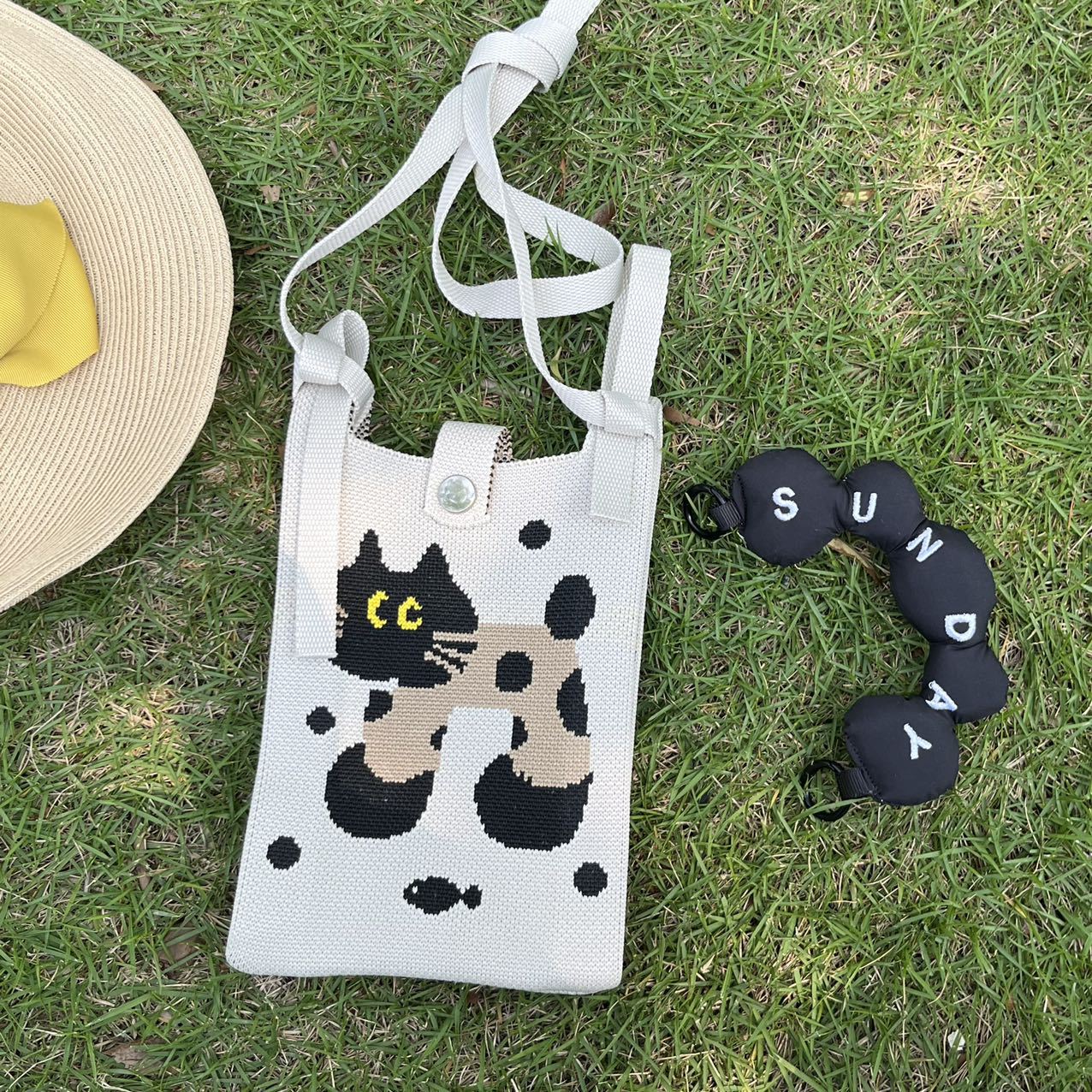 휴대폰 가방 쌀 검은 개 세트