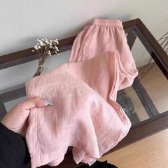 CHAOレベルのオススメ！女性のためのピンクのアイスシルクラミーパンツ夏通気性弾性ウエストルーズドレープリネンワイドレッグパンツ
