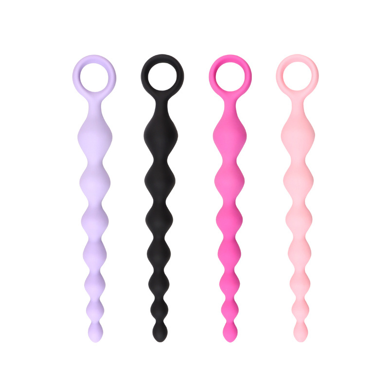 Seven-Bead Pull-String Anal Plug, Silicone Graduated Beads, Violet Adult Toy — detail image 4